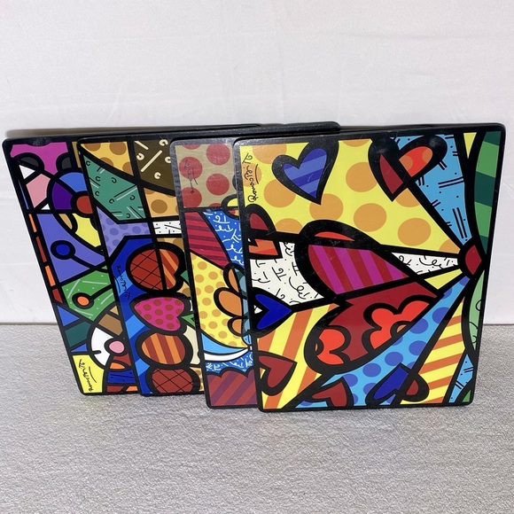 Colorful Romero Britto Abstract Art Placemats x4 - Picture 1 of 13